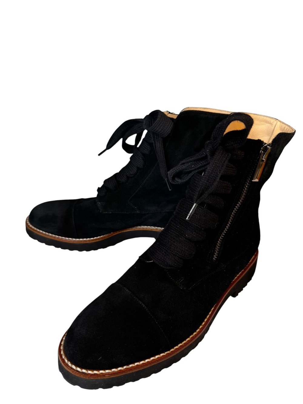 NWT Ron White Black Suede Lace-Up Zip Chunky Lug Sole Platform Boots 38.5/7.5 - Picture 6 of 10